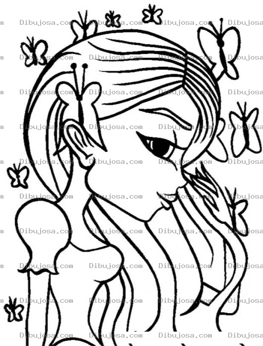 Dibujo para colorear Colorear Princesa Con Mariposas En El Pelo Para Pintar