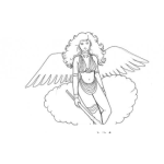 Dibujo para colorear Mujer Con Alas De Angel Sobre Una Nube Para Colorear