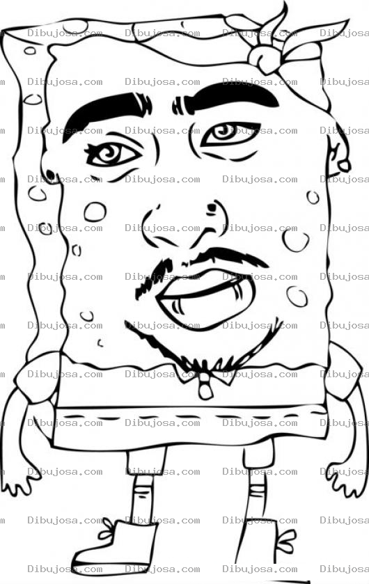 Dibujo para colorear Bob Esponja 2pac Dibujo De Bobesponja Con Cara De 2 Pac Para Pintar Y Colorear A Spongebob Rapero