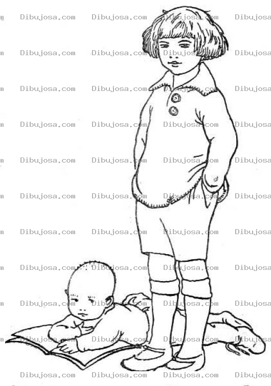 Dibujo para colorear Dibujo De Un Bebe Con Su Hermana De 10 Anos Para Pintar Y Colorear