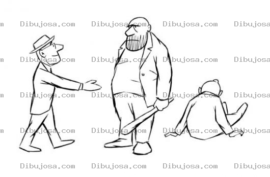 Dibujo para colorear Dibujo De Diplomatico Tratando De Negociar Con Un Hombre Con Garrote Para Pintar Y Colorear Al Fondo Otro Diplomatico Que No Pudo Negociar