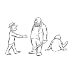 Dibujo para colorear Dibujo De Diplomatico Tratando De Negociar Con Un Hombre Con Garrote Para Pintar Y Colorear Al Fondo Otro Diplomatico Que No Pudo Negociar