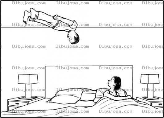 Dibujo para colorear Colorear Levitacion Dibujo De Marido Levitando En Su Cuarto Para Pintar Y Colorear