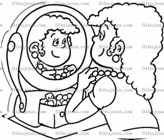 Dibujo para colorear Collar De Perlas Dibujo De Una Mujer Arreglandose En Un Espejo Para Pintar Y Colorear