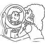Dibujo para colorear Collar De Perlas Dibujo De Una Mujer Arreglandose En Un Espejo Para Pintar Y Colorear