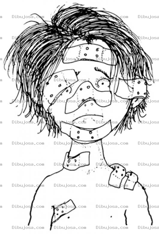 Dibujo para colorear Piquetes De Abejas En La Cara Para Pintar Y Colorear Hombre Con La Cara Lastimada Con Curitas Y Banditas En Todo El Cuerpo
