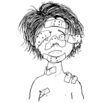Dibujo para colorear Piquetes De Abejas En La Cara Para Pintar Y Colorear Hombre Con La Cara Lastimada Con Curitas Y Banditas En Todo El Cuerpo