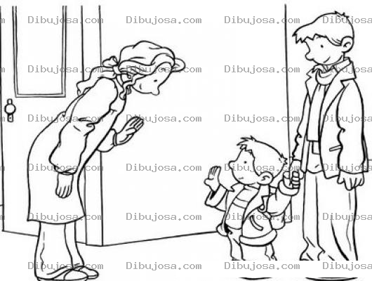 Dibujo para colorear Maestra De Kinder Garden Recibiendo A Un Nino En La Guarderia Para Pintar Y Colorear