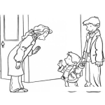 Dibujo para colorear Maestra De Kinder Garden Recibiendo A Un Nino En La Guarderia Para Pintar Y Colorear