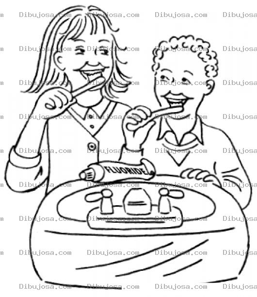 Dibujo para colorear Ninos Lavandose Los Dientes Para Pintar Y Colorear