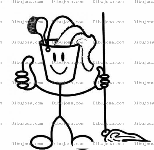 Dibujo para colorear Cubeta Trapeando Para Colorear Una Cubeta Con Un Trapeador Un Cepillo Y Un Trapo