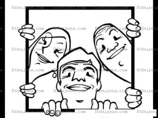 Dibujo para colorear Tres Personas En Una Ventana Para Colorear