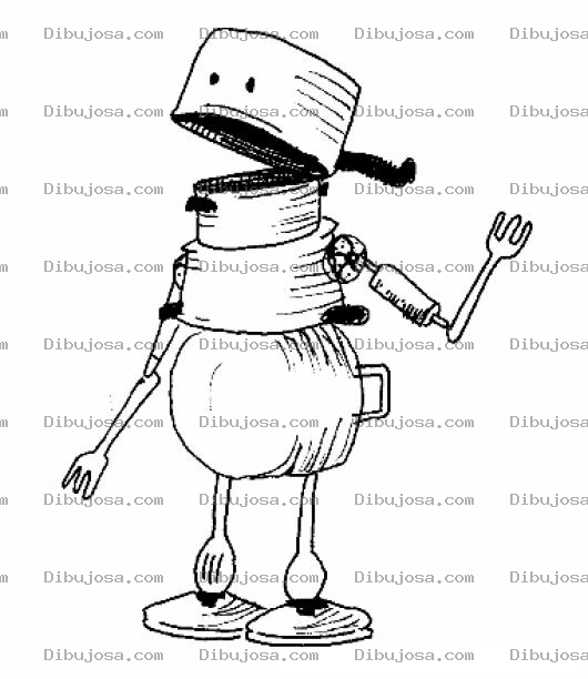 Dibujo para colorear Robot Con Ollas De Cocina Para Colorear