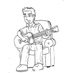 Dibujo para colorear Joven Con Guitarra En Un Sofa Para Colorear