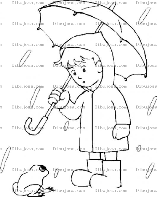 Dibujo para colorear Nino Con Sapo Bajo La Lluvia Para Pintar Y Colorear