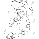 Dibujo para colorear Nino Con Sapo Bajo La Lluvia Para Pintar Y Colorear