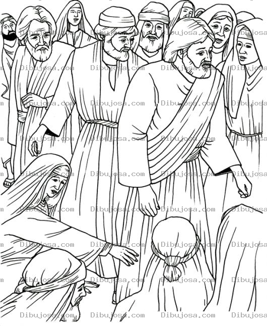Dibujo para colorear Quien Me Toco Dibujo De La Mujer Tocando El Manto De Jesus Entre La Multitud Para Pintar Y Colorear