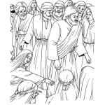 Dibujo para colorear Quien Me Toco Dibujo De La Mujer Tocando El Manto De Jesus Entre La Multitud Para Pintar Y Colorear
