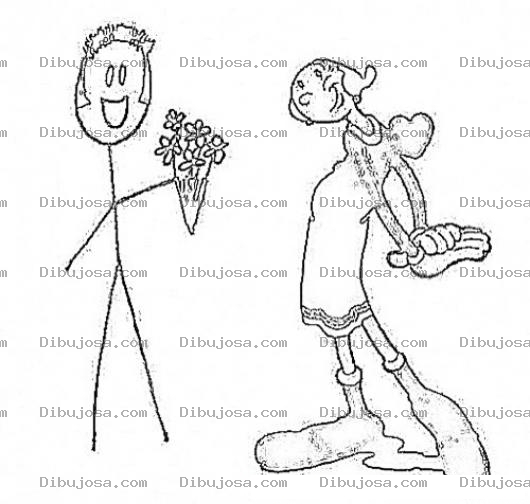 Dibujo para colorear Olivia Infiel Dibujo De La Novia De Popoeye Aceptando Rosas De Otro Hombre Para Pintar Y Colorear La Infidelidad