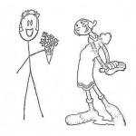 Dibujo para colorear Olivia Infiel Dibujo De La Novia De Popoeye Aceptando Rosas De Otro Hombre Para Pintar Y Colorear La Infidelidad