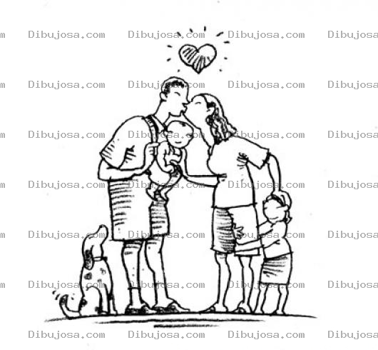 Dibujo para colorear Cargador De Bebe Graco Dibujo De Familia Amorosa Para Pintar Y Colorear Papa Cargando A Su Bebe Y Besando A Su Mujer Con Su Hija Y Su Chucho
