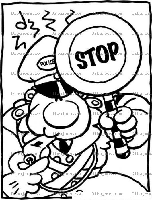 Dibujo para colorear Policia Con Signo De Stop Para Pintar Y Colorear