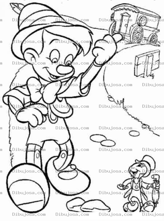 Dibujo para colorear Dibujo de Pinocho con pepe grillo
