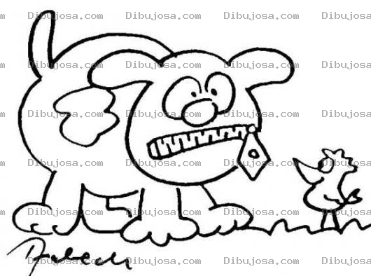 Dibujo para colorear Perro Con Ziper En La Boca Frente A Un Pajarito Para Pintar Y Colorear