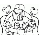 Dibujo para colorear Regalo Para Papa Dibujo De Papi Con Sus Hijos Recibiendo Un Regalo Para Pintar Y Colorear