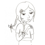 Dibujo para colorear Mujer Con Ganchos Y Dos Trenzas En El Pelo Para Pintar Y Colorear