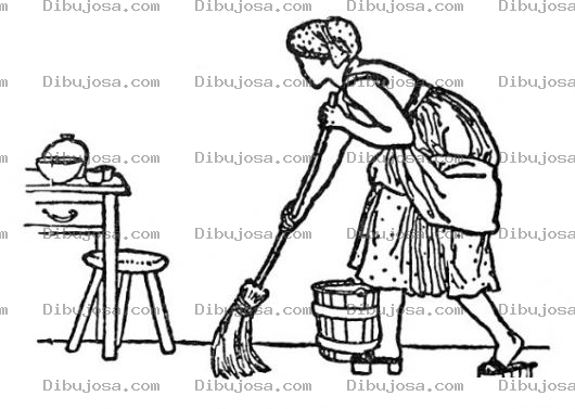 Dibujo para colorear Colorear Mujer Barriendo El Piso