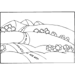 Dibujo para colorear Colorear paisaje de una larga carretera entre las monta as