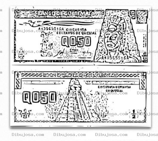 Dibujo para colorear Billete Extinto De 50 Centavos De Guatemala Con La Cara De Tecun Human Para Pintar Y Colorear Dibujo De Un Billete De 50len