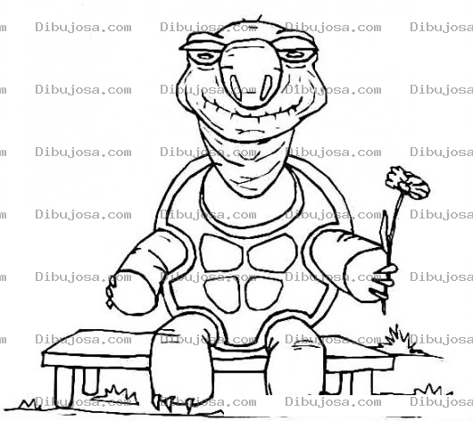 Dibujo para colorear Tortuga Vieja Dibujo De Tortuga Jubilada Sentada En Una Banca Con Una Flor Pasando El Tiempo