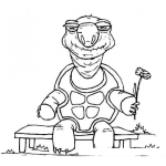 Dibujo para colorear Tortuga Vieja Dibujo De Tortuga Jubilada Sentada En Una Banca Con Una Flor Pasando El Tiempo
