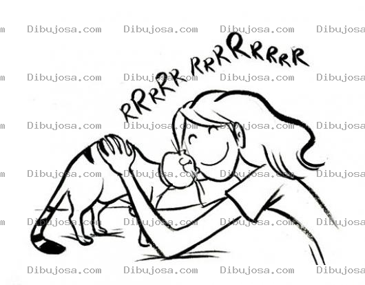 Dibujo para colorear Dibujo De Chica Con Gato Para Pintar Y Colorear