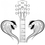 Dibujo para colorear Guitarra En Medio De Dos Cobras Para Pintar Y Colorear
