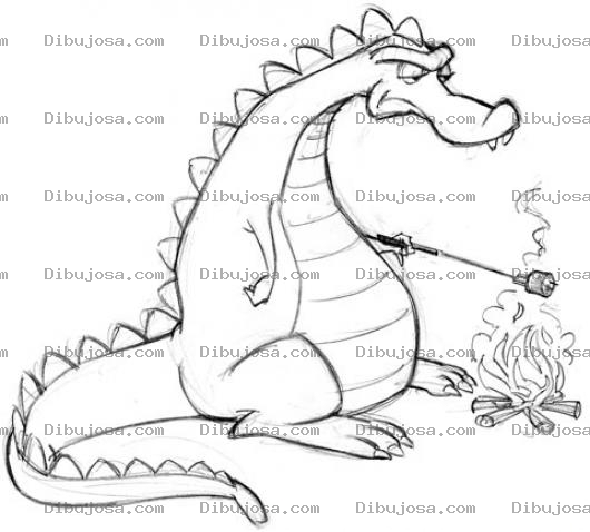 Dibujo para colorear Dragon Conmashmellows En Una Fogata Para Pintar Y Colorear