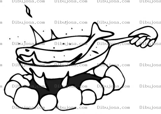 Dibujo para colorear Pescado Frito Para Pintar Y Colorear