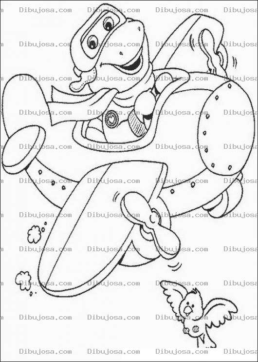 Dibujo para colorear Barney en Avioneta