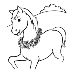 Dibujo para colorear Dibujo De Pony Con Collar De Flores Para Pintar Y Colorear