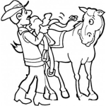 Dibujo para colorear Dibujod E Vaquero Ensillando Un Caballo Para Colorear