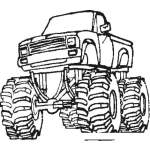 Dibujo para colorear Monstertruck Dibujo De Un Picop Moustruoso De Monster Turck Con Llantas Gigantes Y Suspensiones Marca Rancho Para Pintar Y Colorear