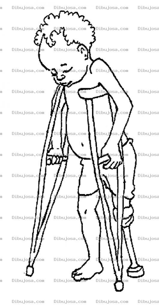 Dibujo para colorear Nino Con Protesis Y Muletas Para Pintar Y Colorear