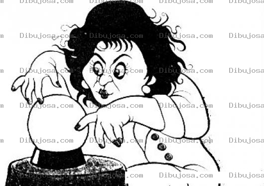 Dibujo para colorear Vieja Bruja Con Bola De Cristal Dibujo De Una Pitonisa Medium Vidente Para Pintar Y Colorear Mujer Adivina
