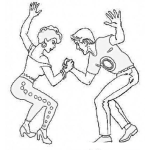 Dibujo para colorear Parjea Bailando Muscia Disco En Una Discoteca De Los 80s Para Pintar Y Colorear
