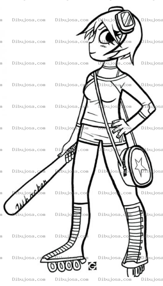 Dibujo para colorear Mujer Con Garrote Dibujo D Euna Chica Con Bate Y Con Patines Para Pintar Y Colorear
