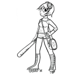 Dibujo para colorear Mujer Con Garrote Dibujo D Euna Chica Con Bate Y Con Patines Para Pintar Y Colorear