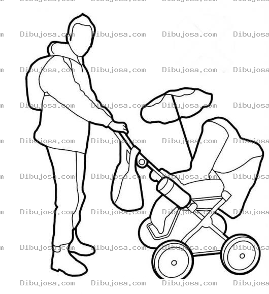 Dibujo para colorear Carruajedebebe Dibujo De Un Joven Papa Con Carruaje De Bebe Para Pintar Y Colorear Padre Jovencito