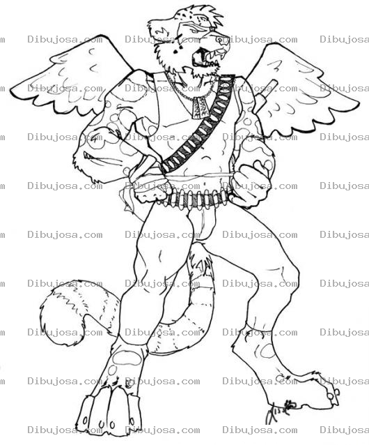 Dibujo para colorear Pantera Guerrera Con Alas Para Pintar Y Colorear